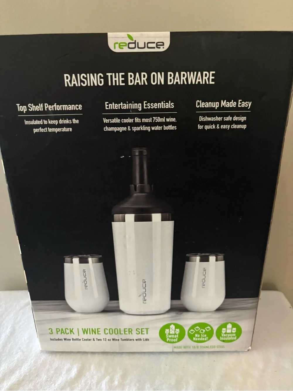 Reduce Chill & Go Wine Cooler Set — Navy 3-Piece Bottle Cooler and Tumblers